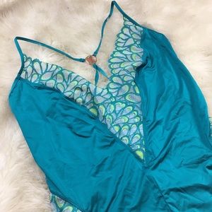 Savage X Fenty Lace Teddy Deep Teal Green Savage Not Sorry Bodysuit